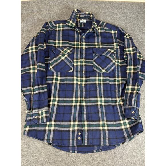 VINTAGE Fieldmaster Button Up Shirt Men XL Tall Blue Plaid Flannel Western Retro - Picture 1 of 5